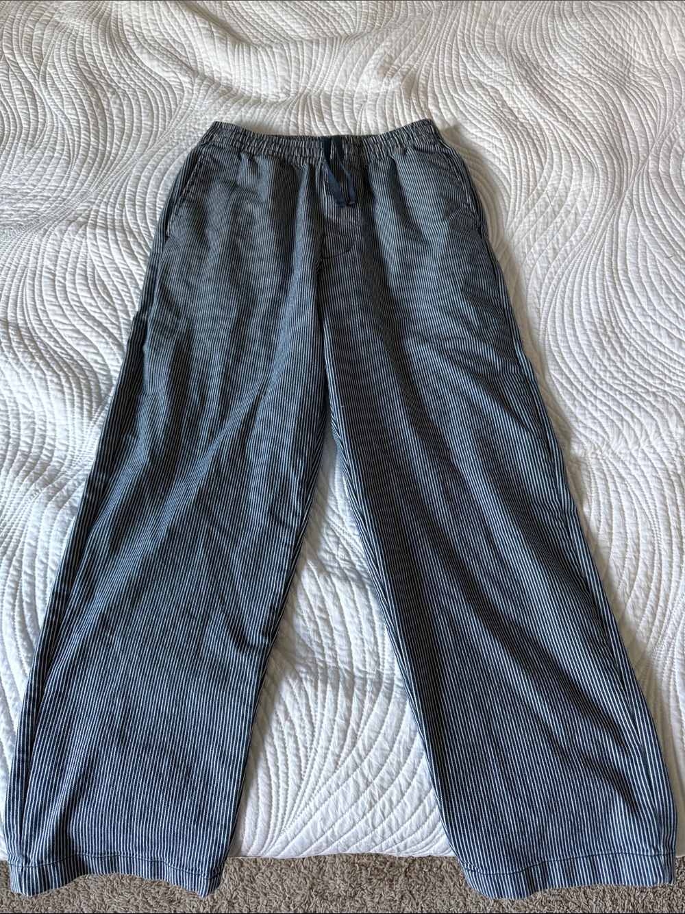 Wide Leg Pinstripe Lounge Pants - Blue & White